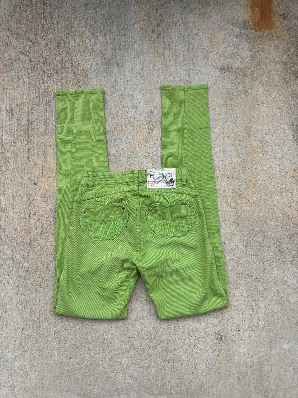 Vintage Apple Bottoms Jeans Size 2 Green Low Rise Skinny Embroidered Pocket